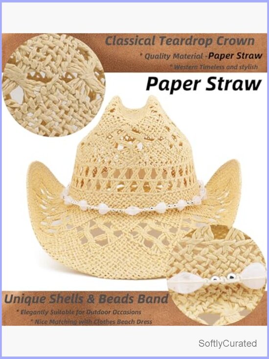 Straw Cowboy Hat with Shapeable Brim, Adjustable